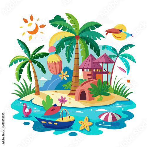 tropical island with palm trees