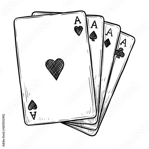 four aces card vector hand drawn illustration