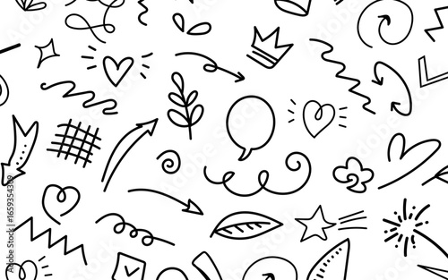 Vector colorful line doodle seamless pattern. Creative abstract style art symbol background. 