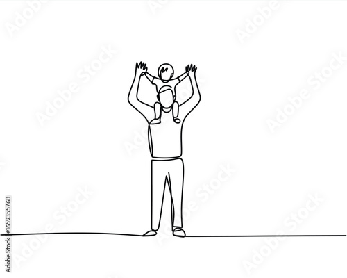 Father and child single line drawing