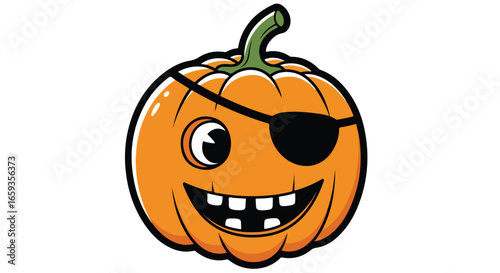 Cartoon pumpkin face with eye patch halloween design