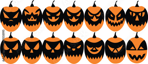 A Collection of Spooky and Diverse Jack-o'-Lantern Faces for Halloween Celebrations