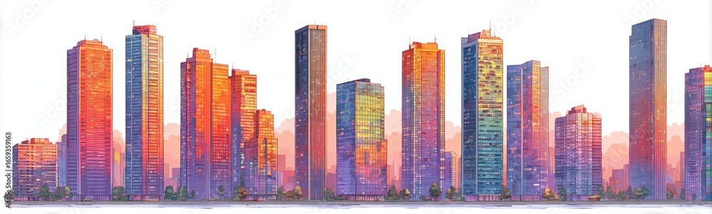 Naklejka premium Colorful cityscape of tall buildings