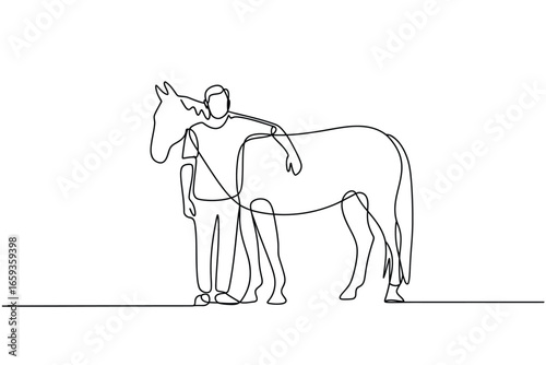 Person and horse in continuous line drawing style