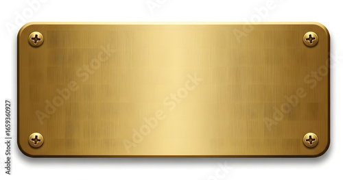 Fototapeta Naklejka Na Ścianę i Meble -  gold metal plate
Golden Blank Nameplate with Screws Isolated on White Background