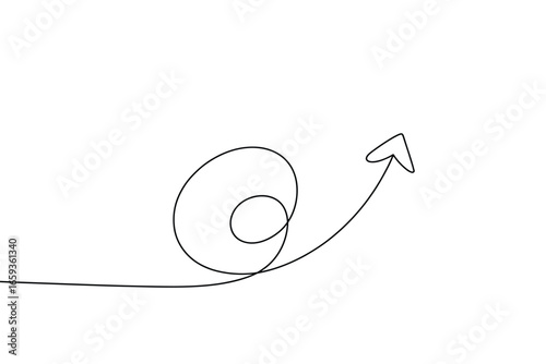 Continuous line arrow emerging from a spiral