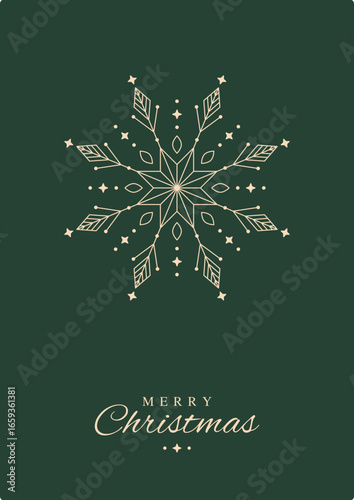 Dunkelgrüne Weihnachtskarte mit geometrischer Schneeflocke