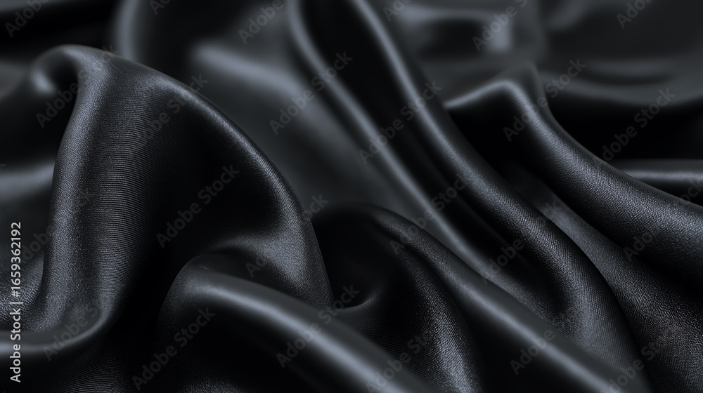Obraz premium Close-up of black silk fabric with soft folds. 