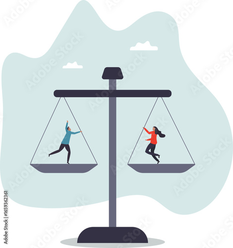 Gender equality, workplace fairness, justice or law, diversity corporate employee, comparison or balance scales,about a man and his life.