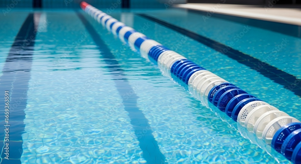 Obraz premium Swim laps in crystal clear pool water with bright dividers for a dynamic workout