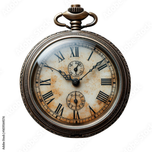Antique pocket watch with roman numerals and ornate detailing showcasing a classic timepiece with a vintage aesthetic isolated on transparent background