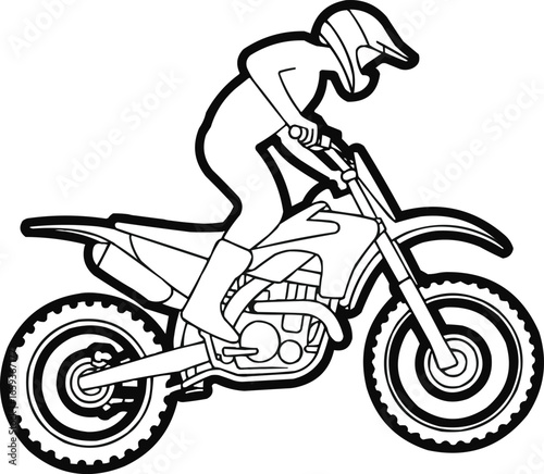 Motocross Jumping Silhouette Icon Rider in Air with Dirt Bike Vector Outline