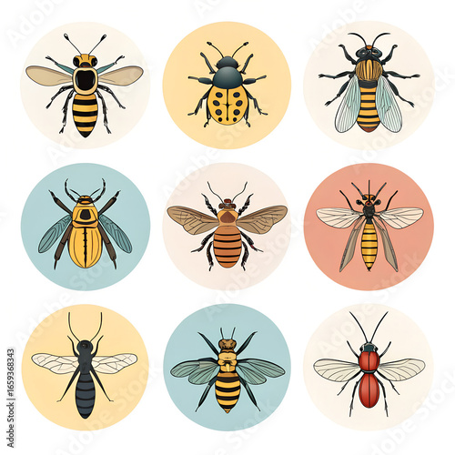 set of flying sting  bug, spider, bee, vector, mosquito, ant, nature, insects, dragonfly, butterfly, beetle vector icon illustration with transparent background