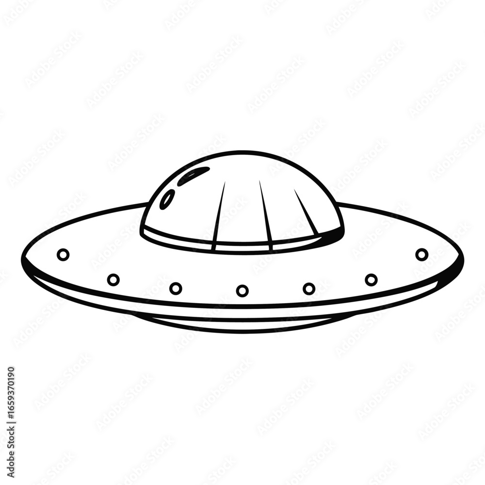 Fototapeta premium Simple Black Line Art of Alien Spaceship UFO Icon with a White Background