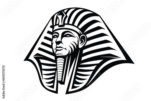 Pharaoh with Mountains in Profile Silhouette Icon Isolated Design