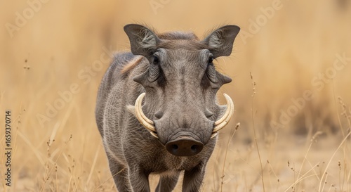 Close-up Portrait of a Warthog in the African Savannah