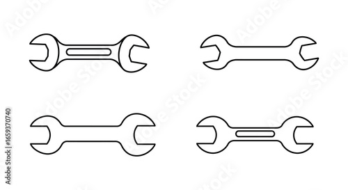 Four different views of adjustable wrenches on a white background
