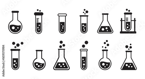 Collection of laboratory equipment and chemical flasks icons