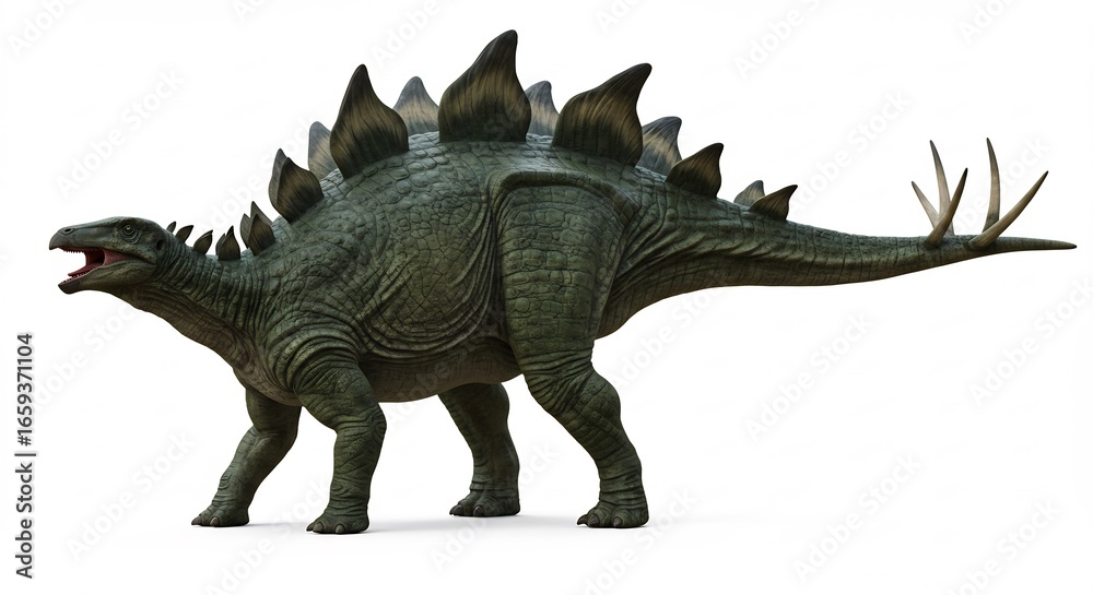 Fototapeta premium Stegosaurus Modell detailliert gezeichnet leuchtendes Gruen prachtvolle Darstellung. AI Generated
