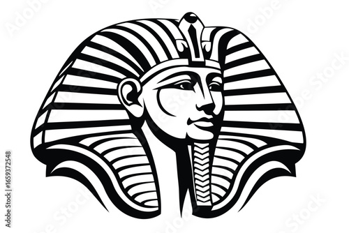 Stylized Egyptian Pharaoh Tutankhamun Portrait with Striped Headdress