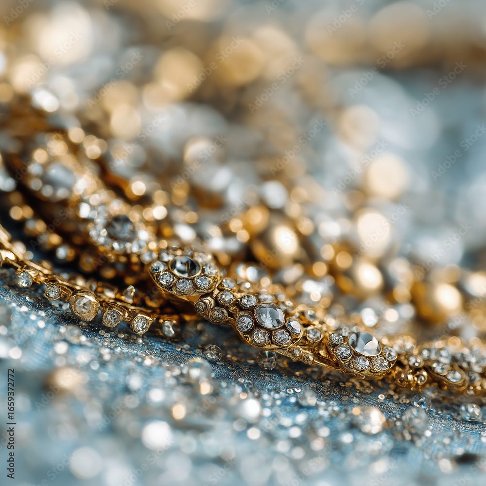 Close-Up of Golden Jewelry with Sparkles Close-Up of Golden Jewelry with Sparkles