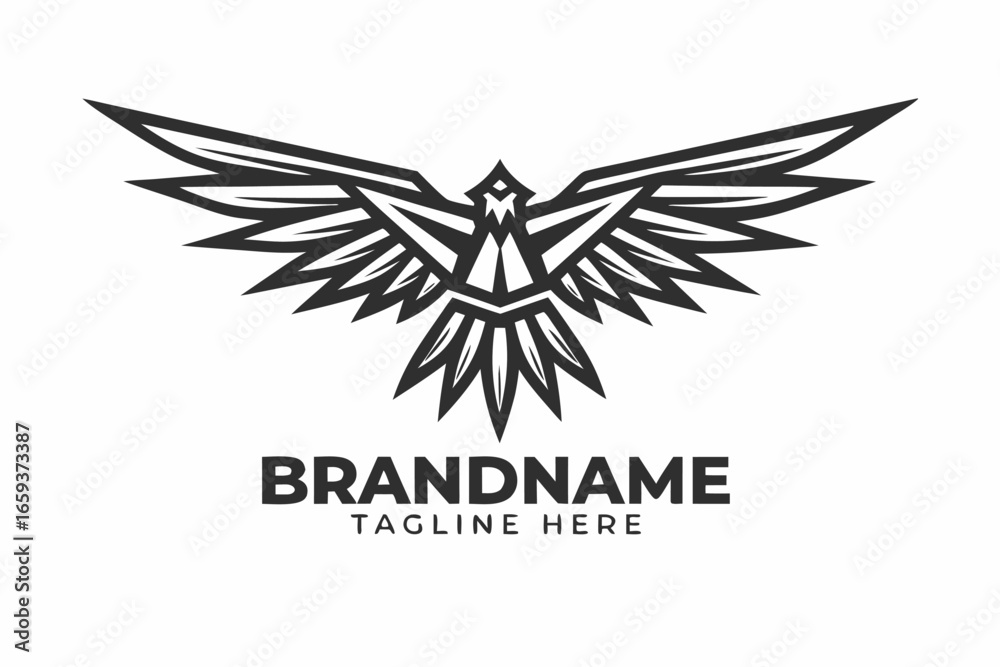 Obraz premium Stylized Eagle Emblem, Sharp Wings, Bird Icon, Ornamental Fowl, Design