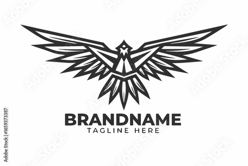 Stylized Eagle Emblem, Sharp Wings, Bird Icon, Ornamental Fowl, Design