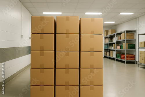 A Stack of Cardboard Boxes in a Warehouse or Supermarket Backroom