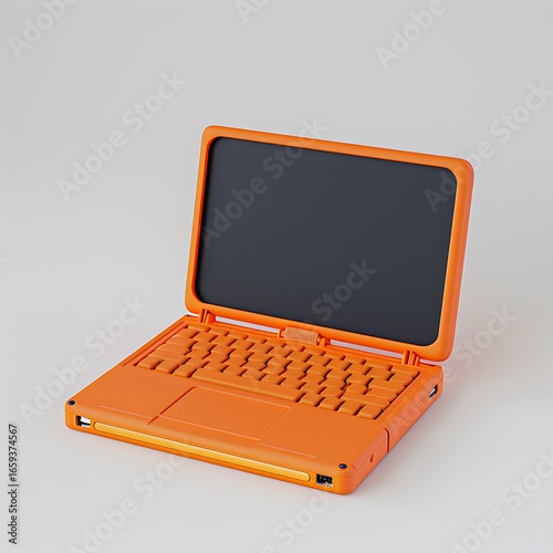 A bold orange 3D toy laptop 