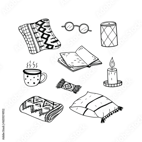 cozy home set collection of hand drawn illustrations