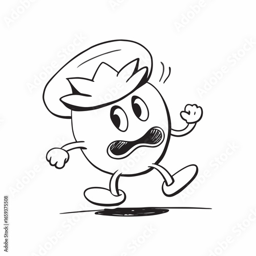 Cartoon Character Running in Fright with Exaggerated Expressions, Perfect for Animation, Comic Relief, and Expressing Fear or Panic in a Playful Way, Originally a Scalable Vector Graphic