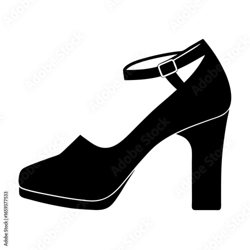 Elegant Black Ankle Strap High Heel Shoe Silhouette: Fashion Icon Graphic