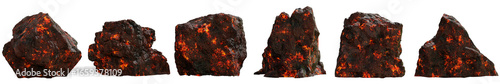 Photos Set of lava and magma rock and stone with isolated on transparent background - P