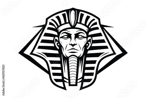 Tutankhamun Mask Icon in Black Silhouette on White Background Egyptian Pharaoh