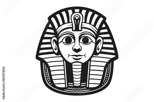 Tutankhamun Mask Icon with Striking Black and White Design on White Background
