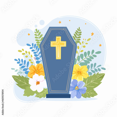 葬儀・火葬業とセレモニーサービスを表すベクターイラスト