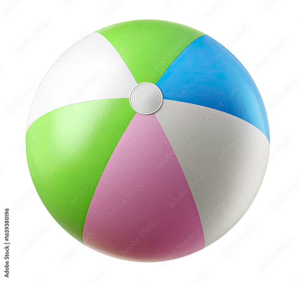 Obraz premium Colorful beach ball with green pink blue white sections on transparent background
