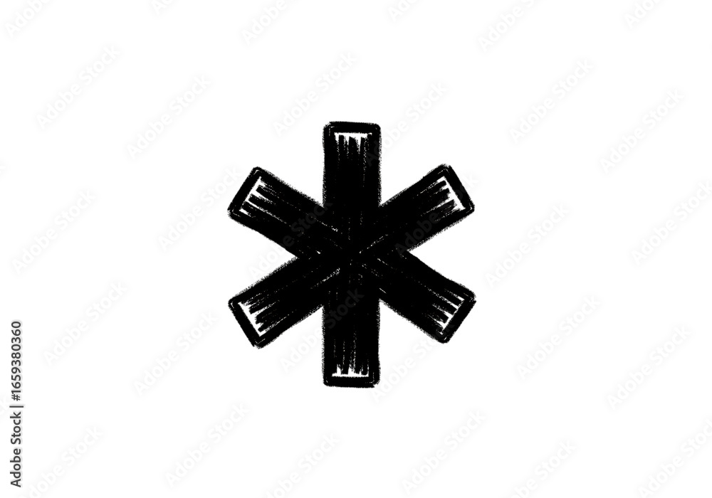 Obraz premium Black asterisk symbol with a hand-drawn textured appearance isolated on white transparent background