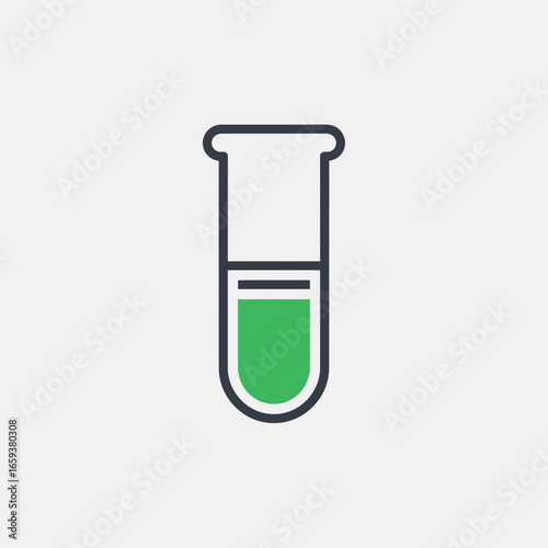 Test tube with green liquid on a light background simple illustration.