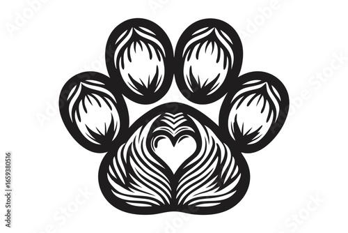 Stylized Animal Paw Design with Heart 