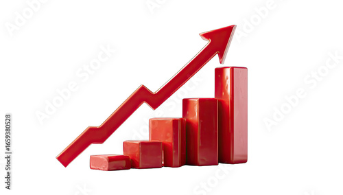 Red graphic of rising bar chart
