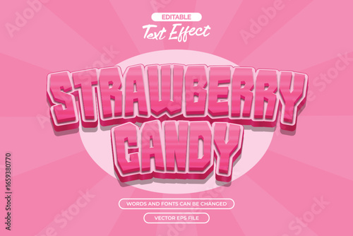 Strawberry candy editable text effect with 3d pink style and with comic background