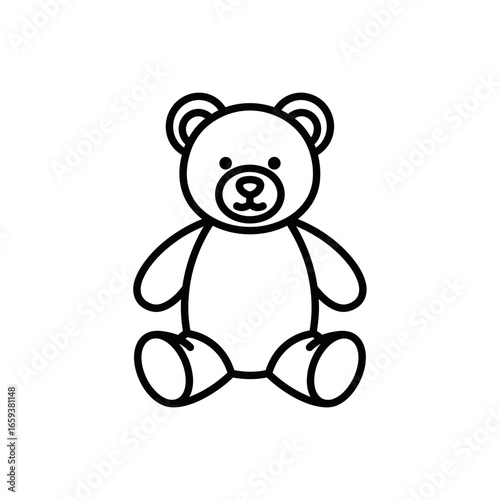 Line drawing of a teddy bear toy with round ears and limbs.