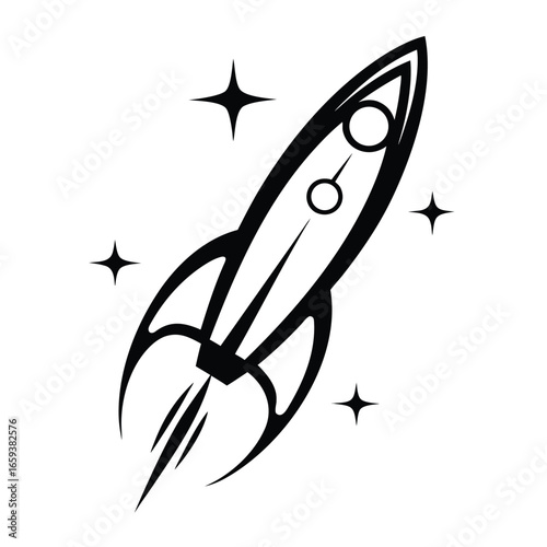 Rocket Ship Icon with Stars on a Clean White Background