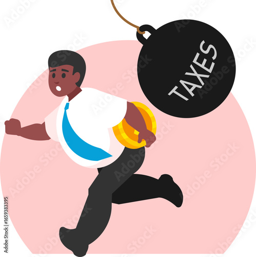 Man Running Away from Taxes Vector Illustration