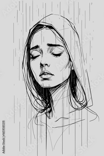 Emotions and Inner States Collection – Vector Art for MAC, Woman under the rain (sadness) 3