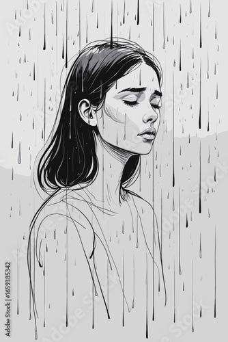 Emotions and Inner States Collection – Vector Art for MAC, Woman under the rain (sadness) 2