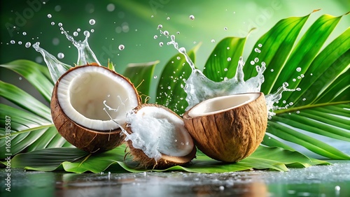 coconut with green leaves