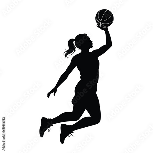 Girl Rebounding Silhouette, Vector, Illustration, Outline, Line Art, Icon, White Background.