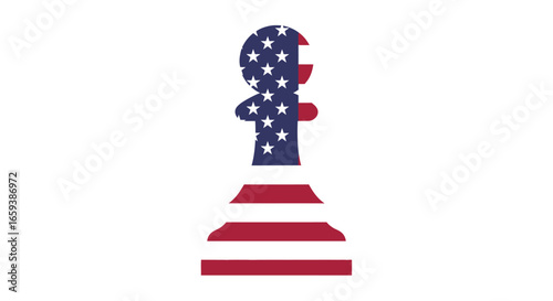 Chess pawn silhouette filled with the American flag pattern, symbolizing US political strategy, national power, and international relations.
